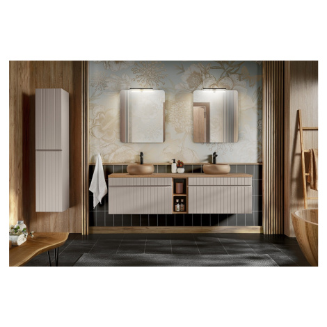 Comad Koupelnová sestava Iconic s deskou, umyvadly, zrcadly a skříňkami 180 cm kašmírová/dub coa