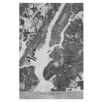 Mapa Map of New York City in gray vintage style, Blursbyai, 26.7 × 40 cm