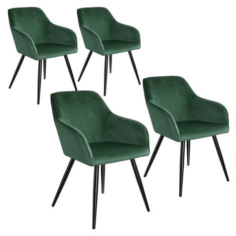 tectake 404027 4 židle marilyn v sametovém vzhledu černá - tmavě zelená/černá - tmavě zelená/čer