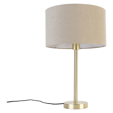 Klasická stolní lampa mosaz se stínidlem světle hnědá 35 cm - Simplo QAZQA