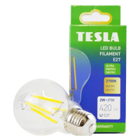 Tesla Filament A class, E27, 2W, 420lm, 2700K teplá bílá, 360st, čirá, 230V, 25 000h