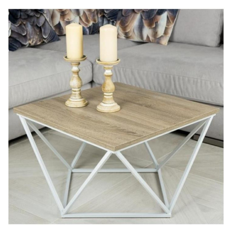HowHomely Konferenční stolek CURVED 62x62 cm bílá/hnědá