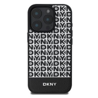 DKNY PU Leather Repeat Pattern Bottom Stripe MagSafe Zadní Kryt pro iPhone 16 Pro Black