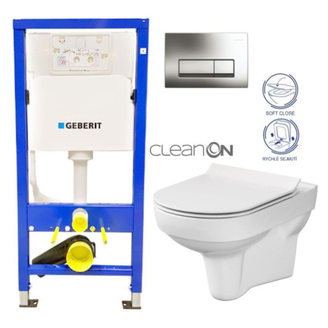 GEBERIT DuofixBasic s chromovým tlačítkem DELTA51 + WC CERSANIT CITY NEW CLEANON + WC SEDÁTKO SL