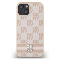 Zadní kryt DKNY PU Leather Checkered Pattern and Stripe pro Apple iPhone 15, růžová