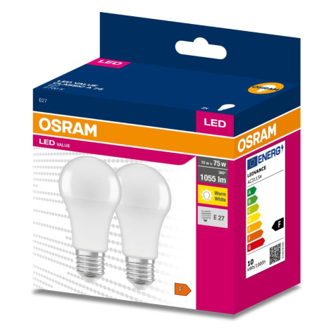 2PAK LED žárovka LED E27 A60 10W = 75W 1055lm 2700K Teplá 200° OSRAM VALUE