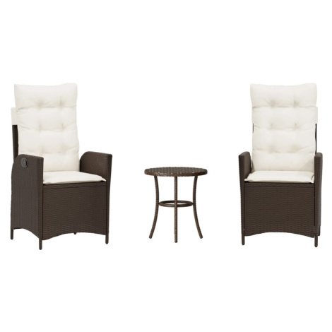 vidaXL 3dílný bistro set s poduškami hnědý polyratan