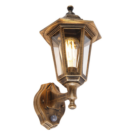 Klasická venkovní nástěnná lampa starožitné zlato s pohybovým senzorem - New Haven QAZQA