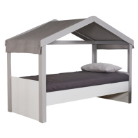 Domečková postel 90x200 s látkovou stříškou spencer - bílá/šedá