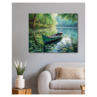 Obrazy na stěnu - Loďka na jezeře Rozměr: 80x100 cm, Rámování: bez rámu a bez vypnutí plátna