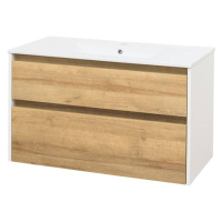 MEREO Opto, koupelnová skříňka s keramickým umyvadlem 101 cm, bílá/dub Riviera CN932