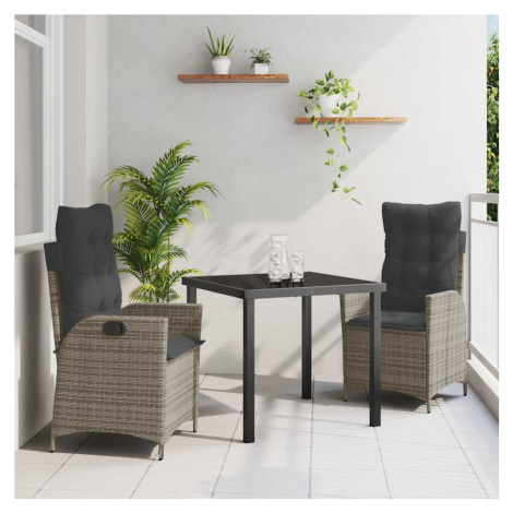 vidaXL Zahradní jídelní souprava s polštářem 3 pcs Šedá polyratan