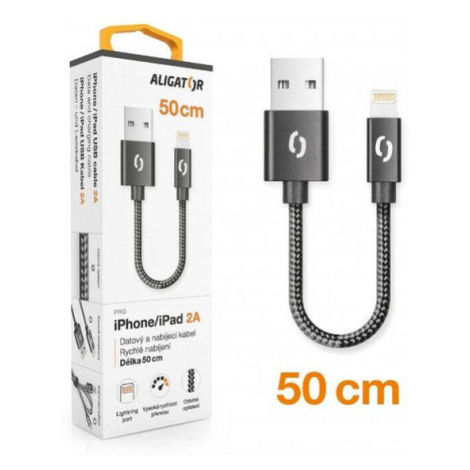 Kabel Aligator Premium 2A, Lightning 50cm, černá