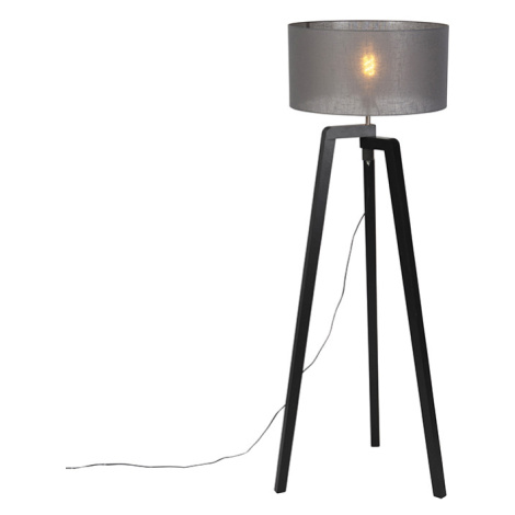 Stojací lampa stativ černé dřevo se šedým odstínem 50 cm - Puros QAZQA