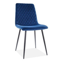 TEXTILOMANIE Tmavě modrá židle Irys velvet s černými nohami