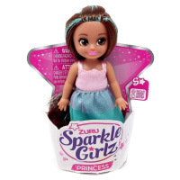 Zuru Princezna Sparkle Girlz malá v kornoutku růžovo-zelené šaty- hnědé vlasy