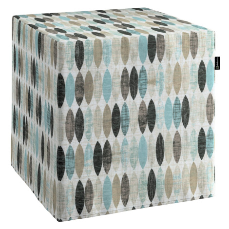 Dekoria Sedák Cube - kostka pevná 40x40x40, oválky odstíny černé, hnědo-šedé a modré na světlém 