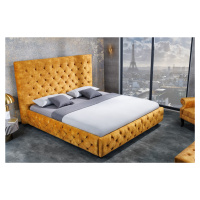 Estila Moderní chesterfield manželská postel Kreon ve žlutém provedení ze sametu 180x200cm