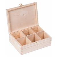 FK Dřevěná krabička na čaj s přihrádkami, se zámkem - 22x16x8 cm, Přírodní