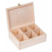 FK Dřevěná krabička na čaj s přihrádkami, se zámkem - 22x16x8 cm, Přírodní