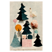 Ilustrace Cute Pine Tree Composition, Treechild, (26.7 x 40 cm)