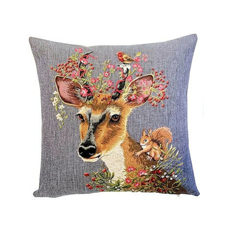 Home of Christmas Gobelínový povlak 45 × 45 cm, Jelen s květinovým dekorem šedý 2