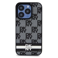 DKNY PU Leather Checkered Pattern and Stripe Zadní Kryt pro iPhone 15 Pro Black