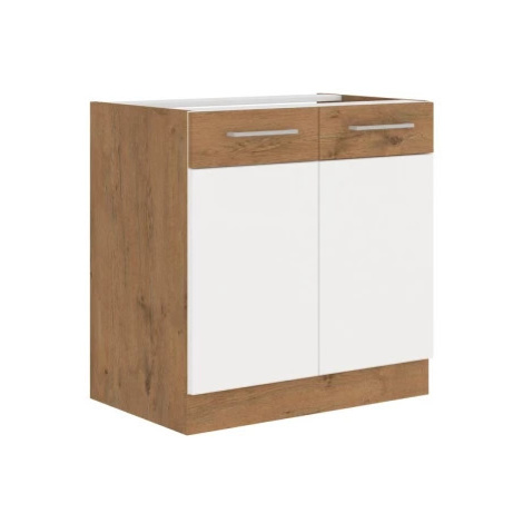 Kuchyňská dřezová skříňka Vigo, dub lancelot/bílý lesk, šířka 80 cm Asko