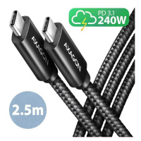 AXAGON BUCM2-CM25AB, CHARGE kabel USB-C <-> USB-C, 2.5m, Hi-Speed USB, PD 240W 5A, ALU, oplet, č