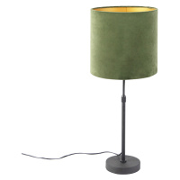 Stolní lampa černá s velurovým odstínem zelená se zlatem 25 cm - Parte