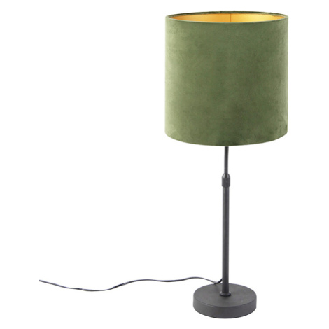 Stolní lampa černá s velurovým odstínem zelená se zlatem 25 cm - Parte QAZQA