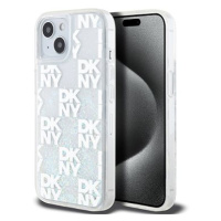 DKNY Liquid Glitter Checkered Pattern Zadní Kryt pro iPhone 15 Transparent