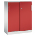 C+P Skříň s posuvnými dveřmi ASISTO, výška 1292 mm, šířka 1000 mm, světlá šedá/ohnivě červená