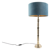 Art Deco stolní lampa zlatý sametový odstín modrý 35 cm - Torre