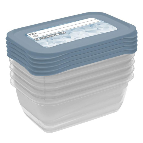 Sada 5ks obdélníkových dóz, modrá s potiskem 15,5x10,5x6 0,5 l BAUMAX