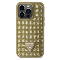 Guess Rhinestones Triangle Metal Logo kryt pro iPhone 14 Pro zlatý