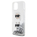 Karl Lagerfeld Liquid Glitter Karl and Choupette Head kryt iPhone 15 stříbrný