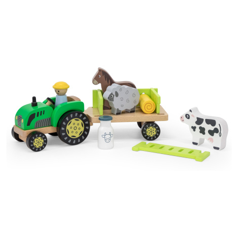 Viga Toys Dřevěný traktor VIGA Farma zvířat