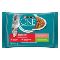 Purina ONE Sterilcat minifiletky s krůtou a zelenými fazolkami, s lososem a mrkví 4 × 85 g