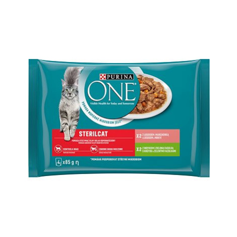 Purina ONE Sterilcat minifiletky s krůtou a zelenými fazolkami, s lososem a mrkví 4 × 85 g