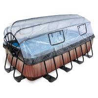 Bazén s krytem a pískovou filtrací Wood pool Exit Toys ocelová konstrukce 400*200*100 cm hnědý o