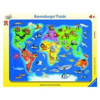 Puzzle Mapa světa se zvířaty, 30 dílků - Ravensburger