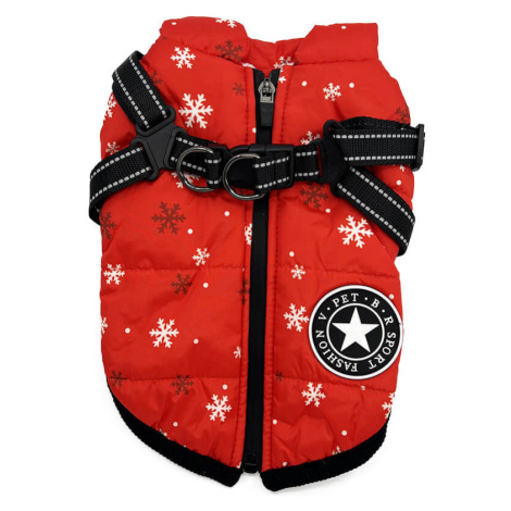 Vsepropejska Achar zimní bunda pro psa s postrojem Barva: Červené-vločky, Délka zad (cm): 26, Ob