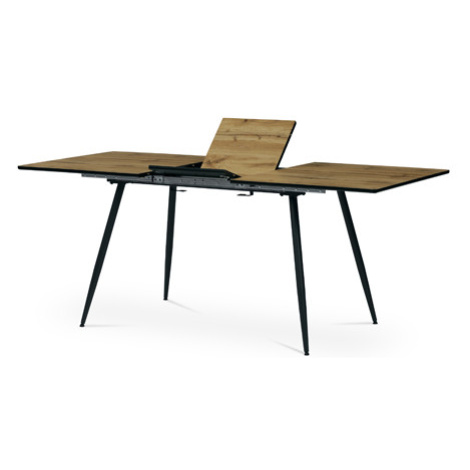 Jídelní stůl, 140+40x80x76 cm, MDF deska, 3D dekor divoký dub, kov, černý lak Autronic