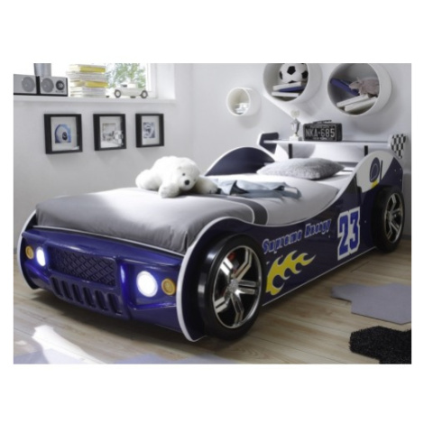Dětská závodní postel Energy 90x200 cm, modré auto s osvětlením Asko