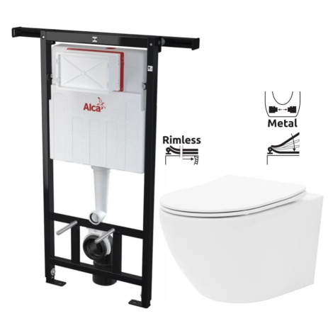 ALCADRAIN Jádromodul předstěnový instalační systém bez tlačítka + WC REA Carlo Flat Mini Rimless AKCE/SET/ALCA