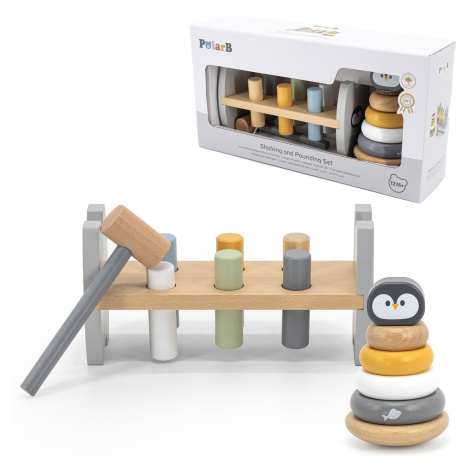 Viga Toys Montessori sada navlékací kroužky + zatloukací kladivo Tučňák Viga PolarB