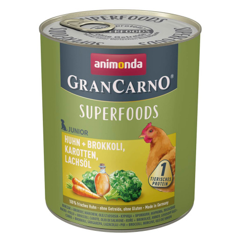 animonda GranCarno superfoods Junior kuřecí maso s brokolicí, mrkví a lososovým olejem 24 × 800 