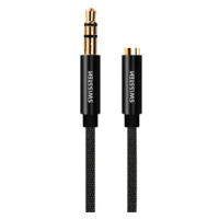 Swissten Textile audio adaptér 3.5mm jack (samec) / 3.5 mm jack (samice) 1.5 m černý