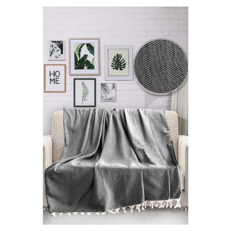 Černý bavlněný přehoz přes postel Viaden HN, 170 x 230 cm